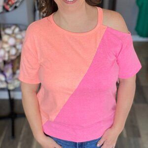 Cold Shoulder Bright Two Tone Short Sleeve NWT